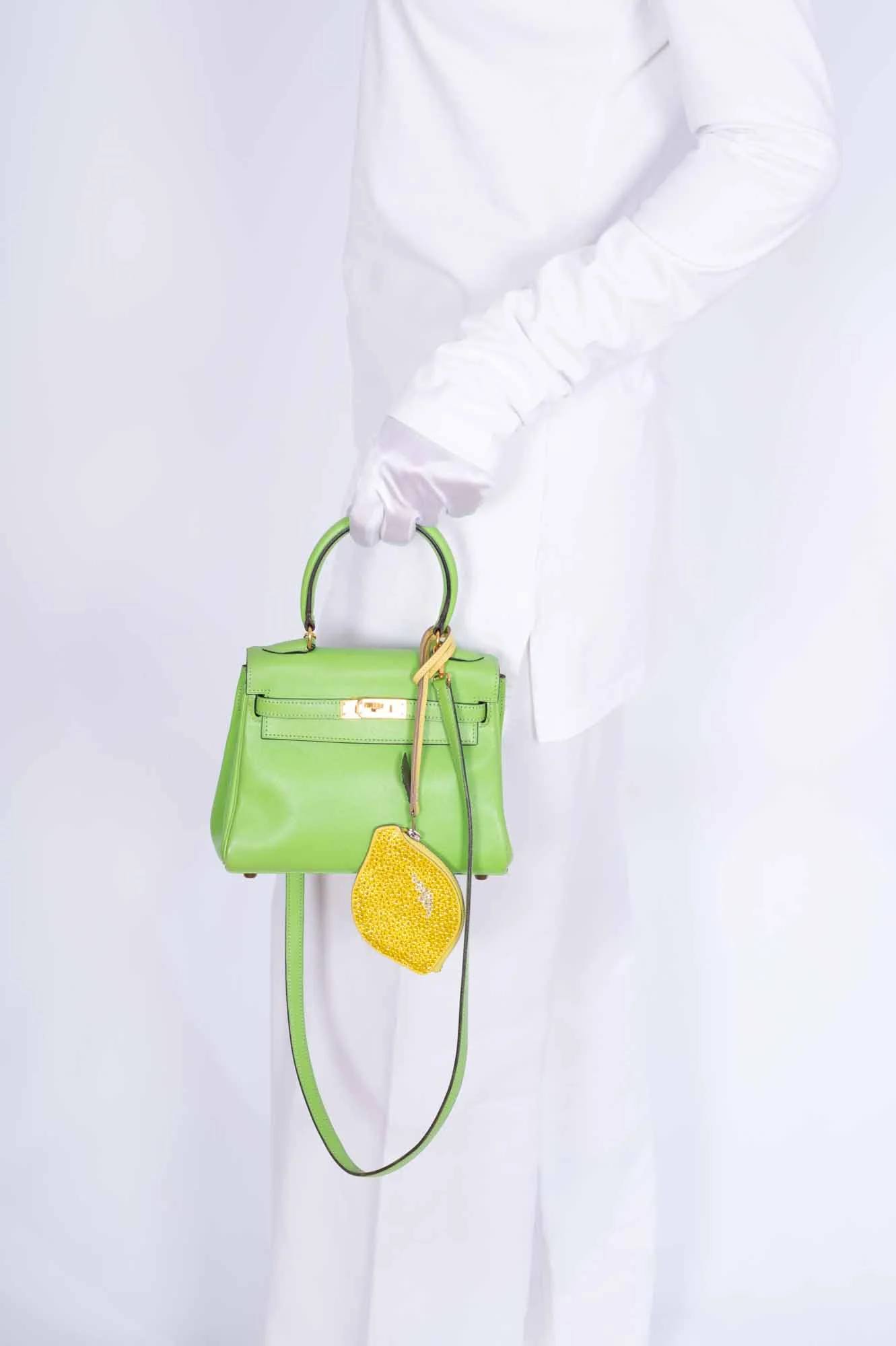 Hermès Kelly Mini 20 Retourne Vert Cru Gulliver Leather Gold Hardware