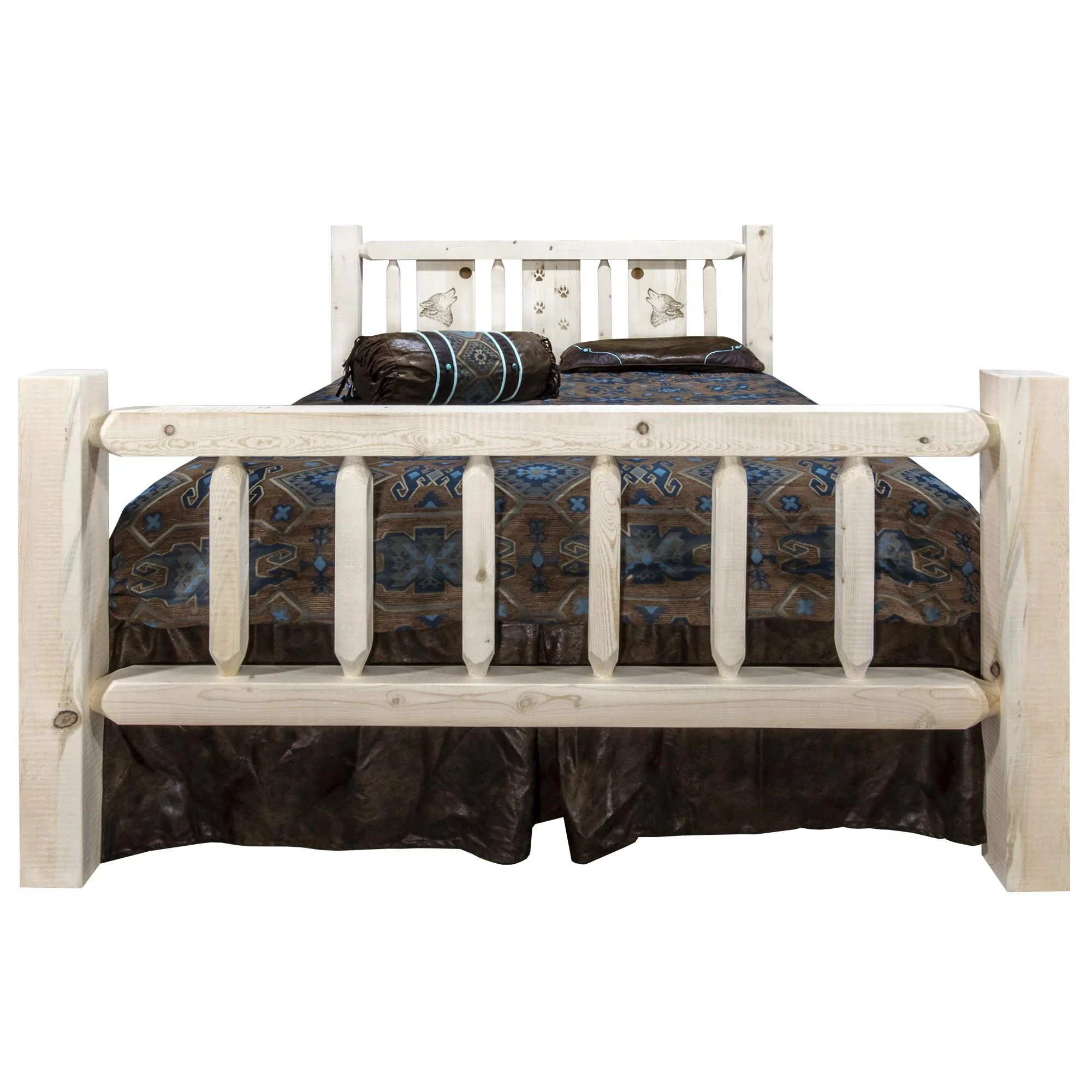 Homestead Collection Queen Bed w/ Laser Engraved Wolf Design, Ready to Finish