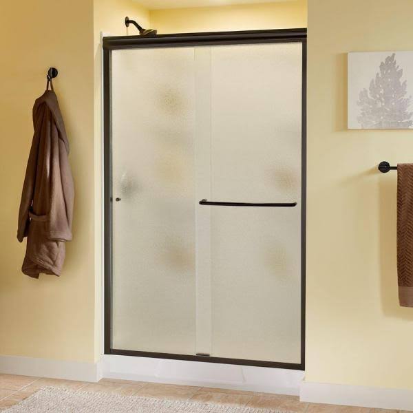 Delta Simplicity 48 in. x 70 in. Semi-Frameless Traditional Sliding Shower Door in Bronze with Rain Glass 2421916