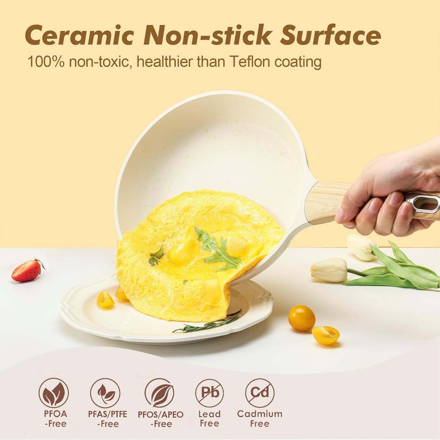 14-Piece Ceramic Nonstick Cookware Set Induction Compatible Non-Toxic Ceramic White
