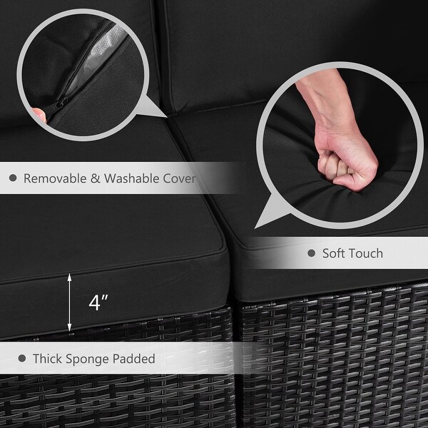 Gymax 7PCS Patio Rattan Furniture Set Fire Pit Table Cover Cushion