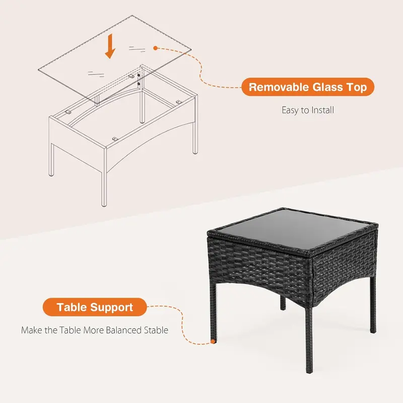 Sweetcripy 3-Piece All-Weather Patio Set – Woven Rattan Chairs with Cushions and Tempered Glass Table