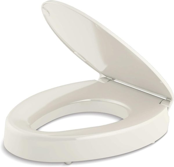 25875-96 Hyten Elevated Quiet-Close Elongated Toilet Seat, Contoured Seat with Grip-Tight Bumpers, Quick-Attach Hardware, Biscuit