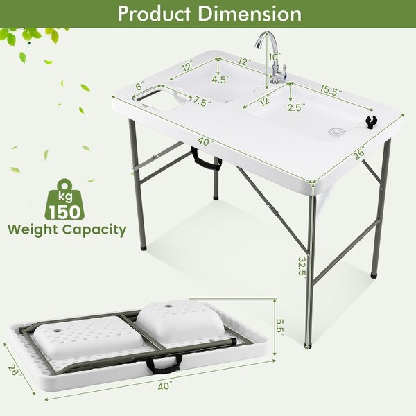 Fish Cleaning Table with 2 Sinks and 360�� Rotatable Fauce