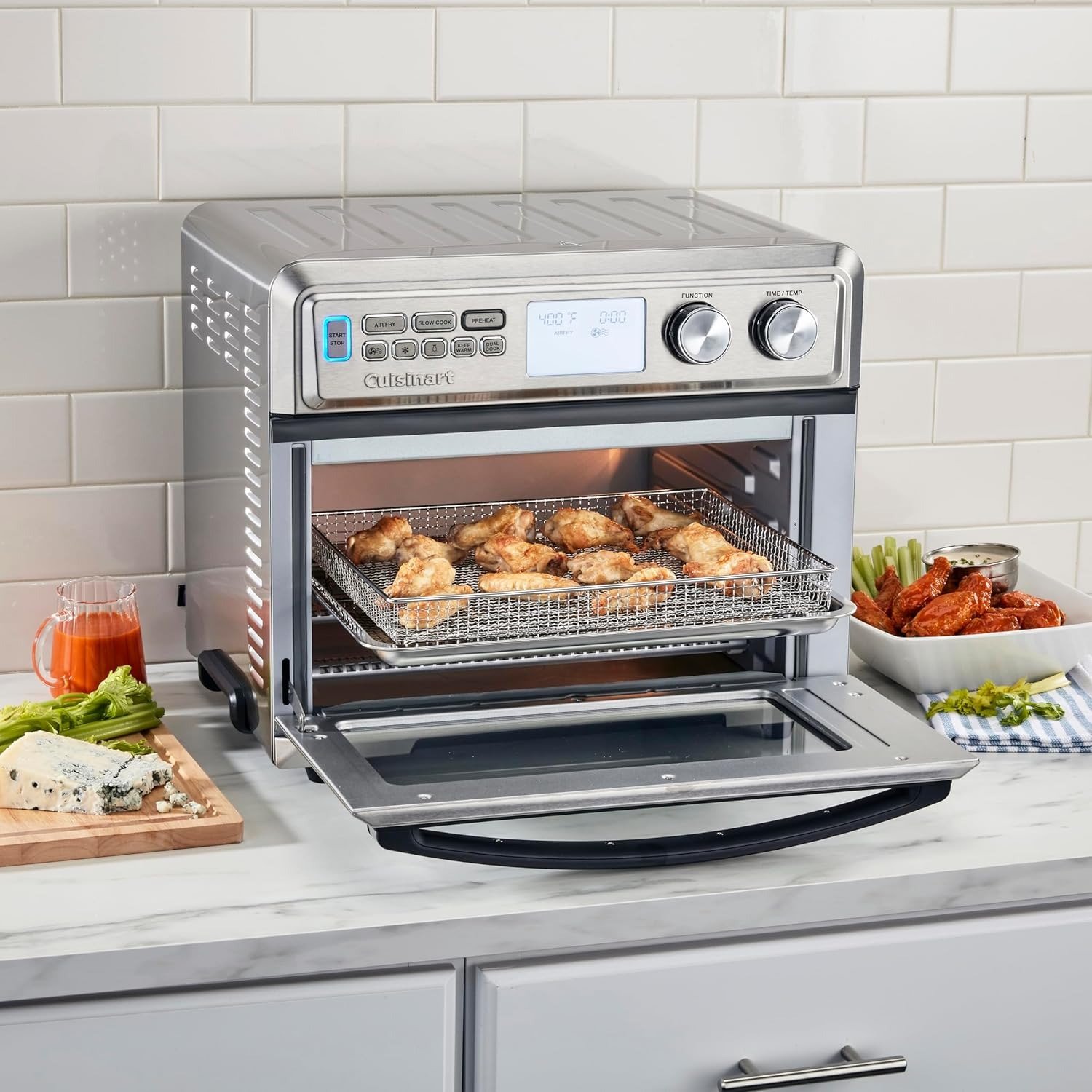 Air Fryer Toaster Oven with Extra-Large Capacity, 1800W Stainless Steel Oven with Digital Display, Bake, Broil, Roast & Air Fry Options, Adjustable Temperature