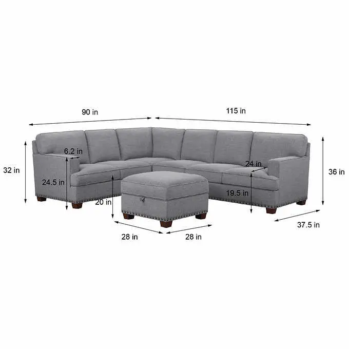 Thomasville Emilee Fabric Sectional Sofa – Includes Matching Storage Ottoman