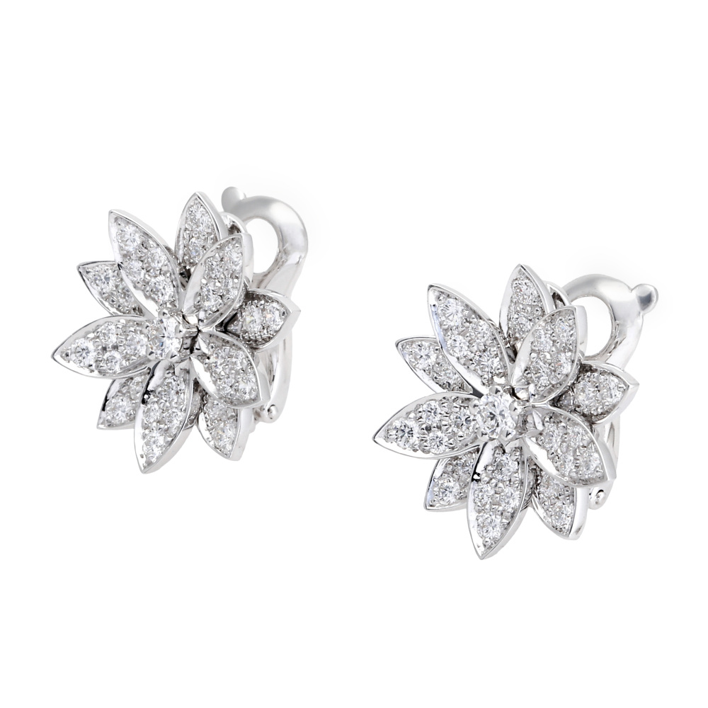 Van Cleef & Arpels Lotus Earrings 18K White Gold Diamond VCARO96B00