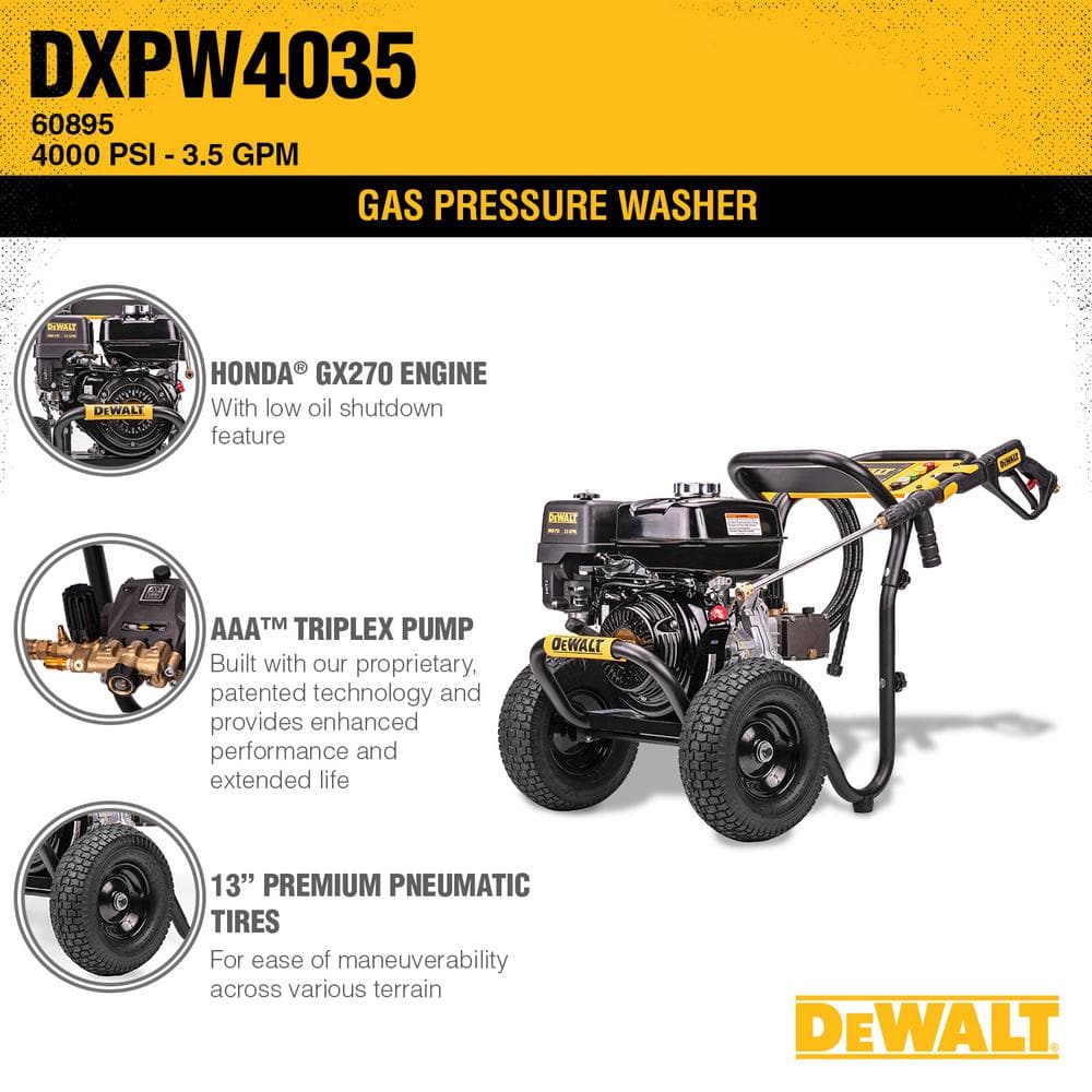 DEWALT 4000 PSI 3.5 GPM Gas Cold Water Pressure Washer with GX270 Engine (49-State) DXPW4035