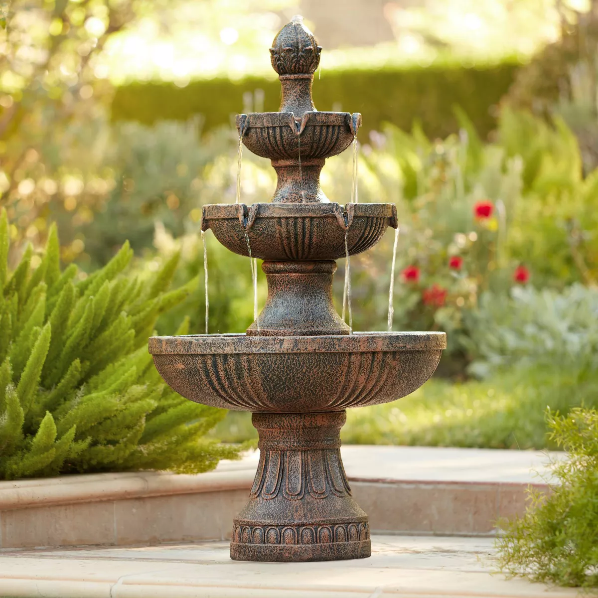 John Timberland Ravenna Rustic 3 Tier Weathered Stone Cascading Outdoor Floor Water Fountain 43′′ for Yard Garden Patio Home Deck Porch House Exterior