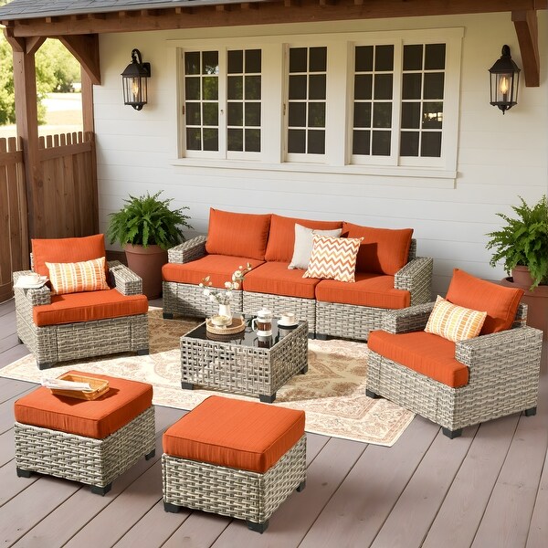 HOOOWOOO 8piece Outdoor Wicker Patio Furniture Set with Coffee Table
