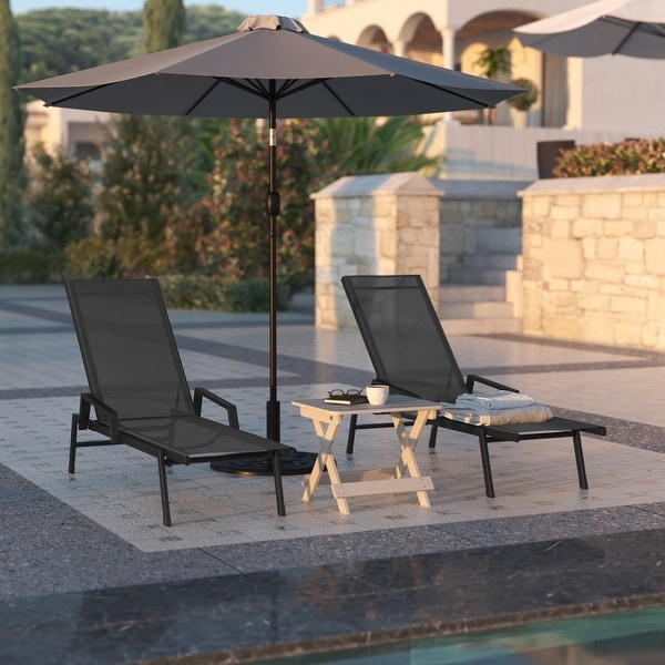 AllWeather Textilene Adjustable Chaise Lounge Chair with Arms