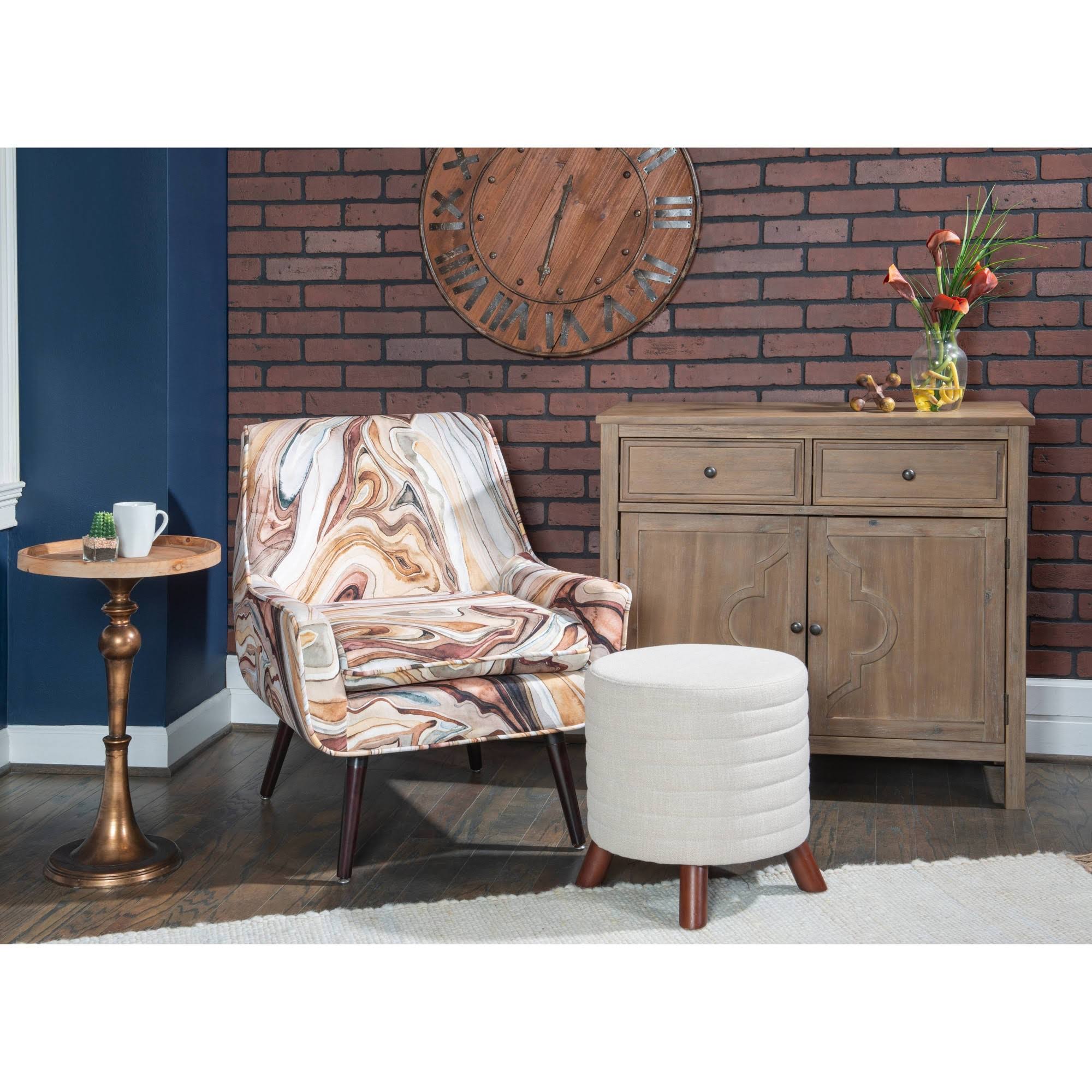 Linon Rivard Midcentury Beige Round Ottoman in Brown | ST009BGE01U