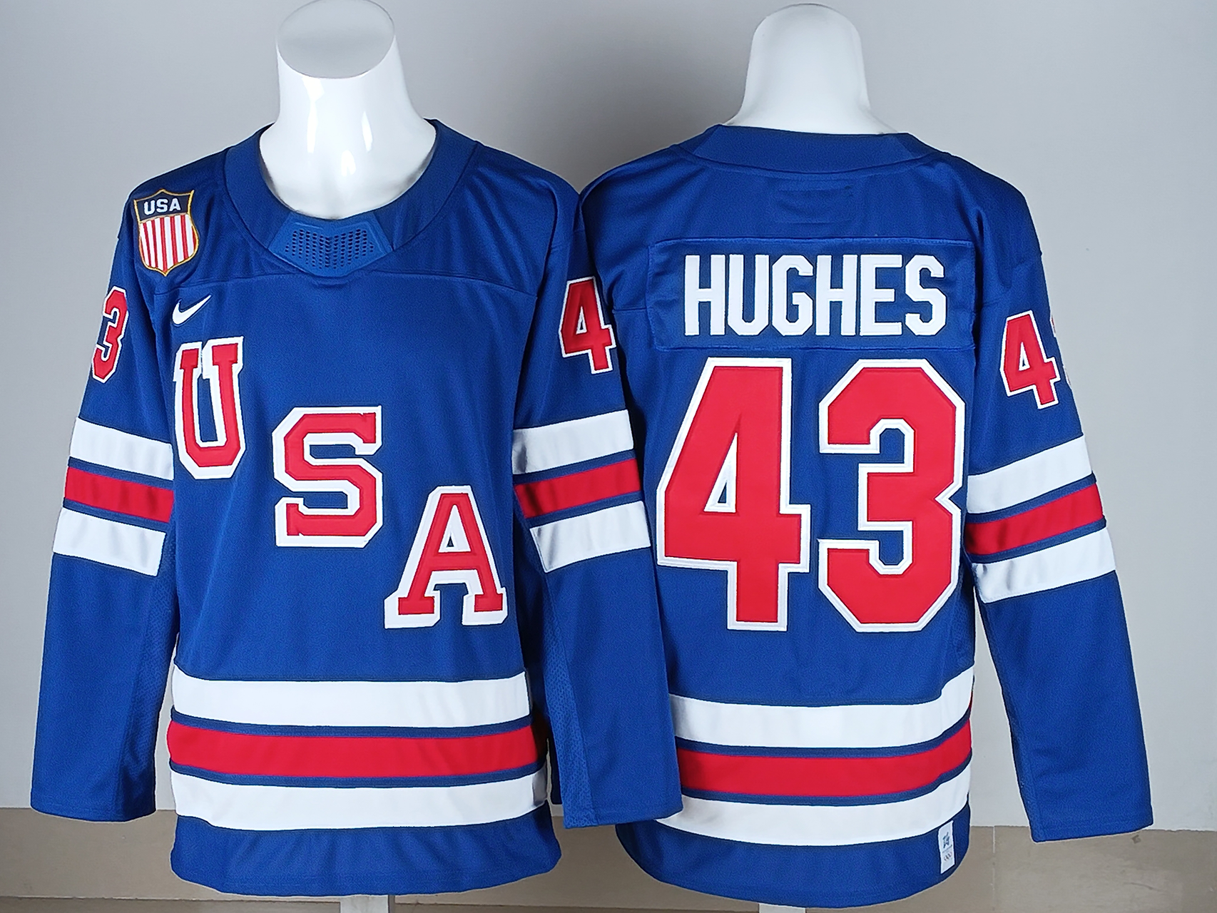 Men's United States Hockey Quinn Hughes #43 Royal 2026 Winter Olympics Jersey