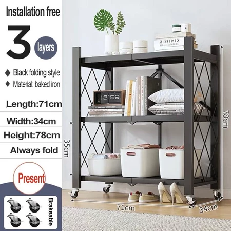 Foldable Storage Rack With Whee 3/4/5 Tiers Kitchen Rack Shelf Microwave Rack
