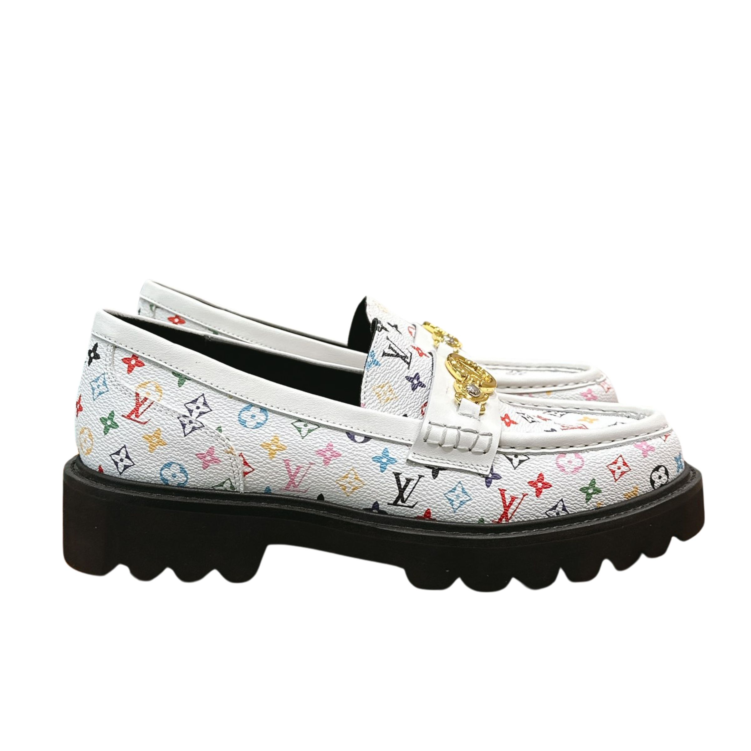 Louis Vuitton LV Monogram Multicolor White Loafers – Women’s Shoes