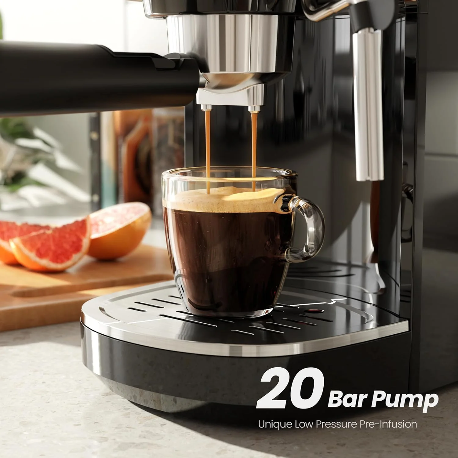 Espresso Machine 15 Bar, Semi-Automatic Coffee Maker with Bean Grinder and Milk Frother Steam Wand CM8050