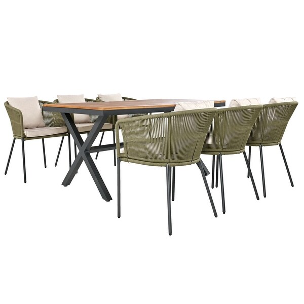 7Piece Acacia Patio Dining Set With Acacia Wood Tabletop and Metal Frame,AllWeather