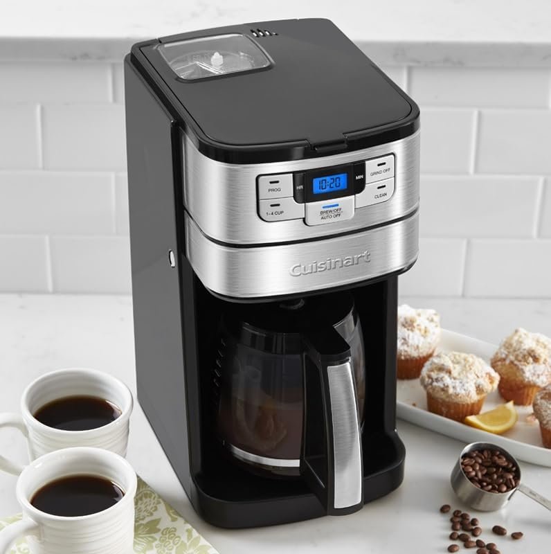 Automatic Grind & Brew 12-Cup Coffee Maker with Blade Grinder, Programmable Coffee Machine Glass Carafe with 1-4 Cup Setting, Brew Pause, Grind-Off Option, Black/Stainless Steel