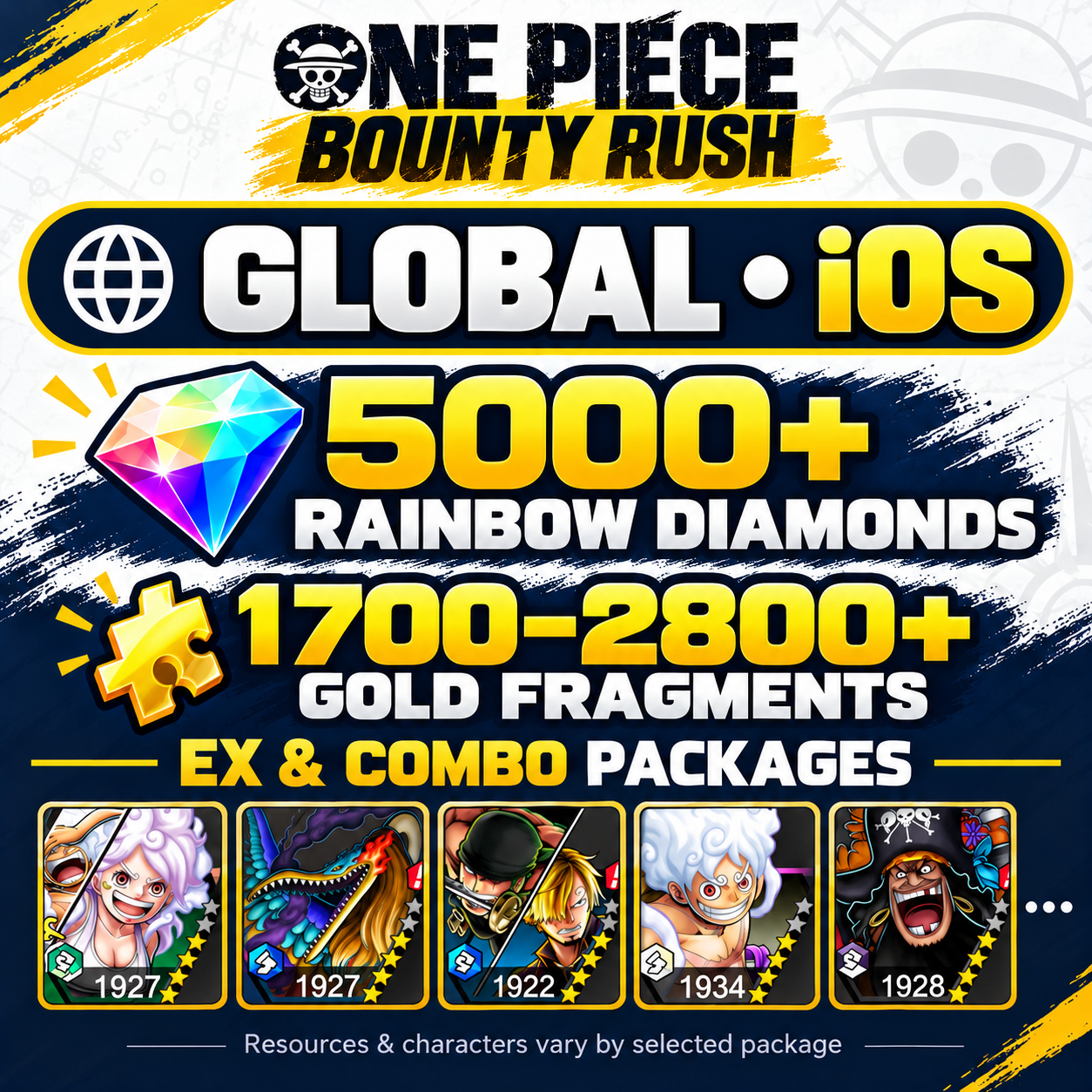 [Global] One Piece Bounty Rush OPBR Starter Accounts | 5000+ Rainbow Diamonds | iOS