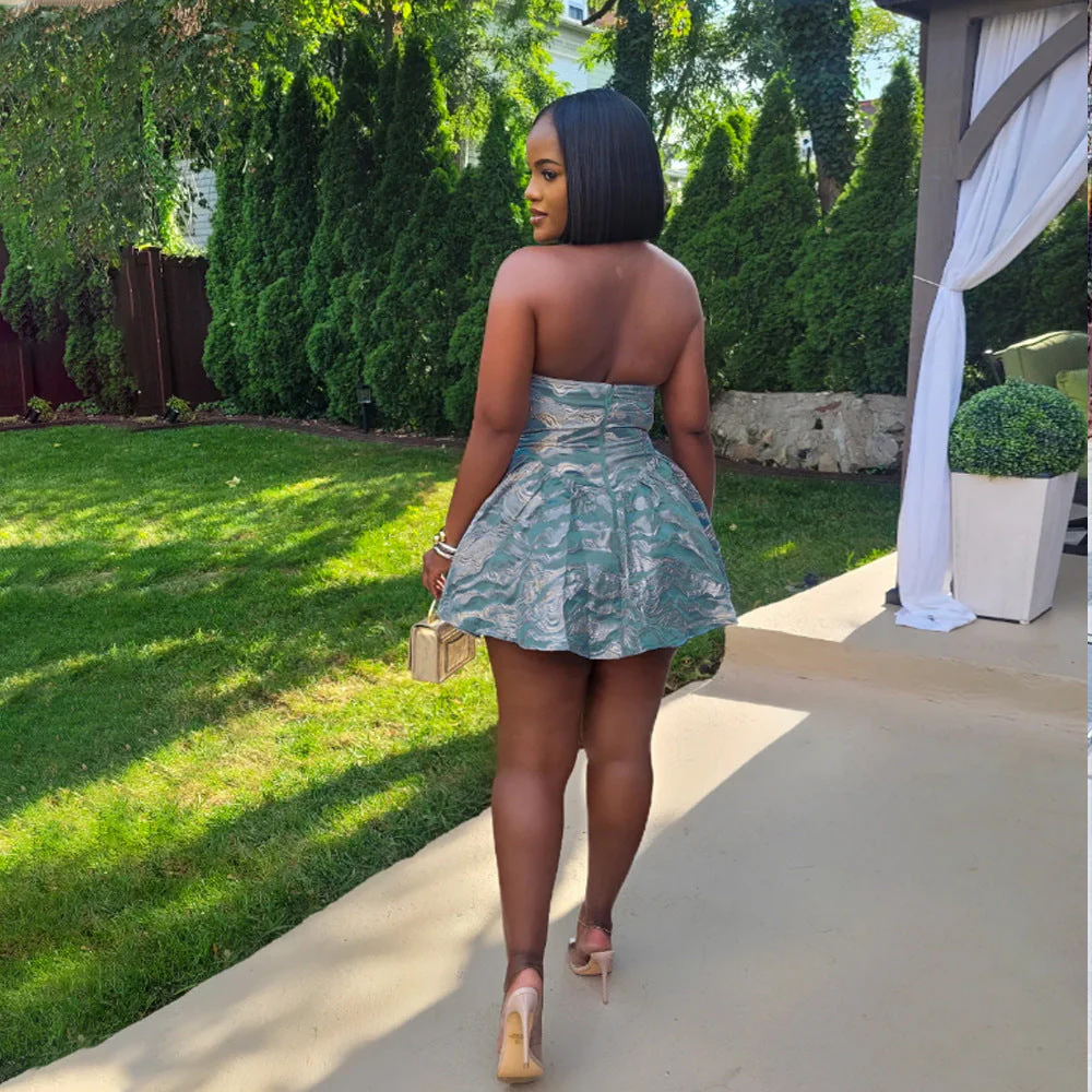 Halter Neck Jacquard Party DressClistos