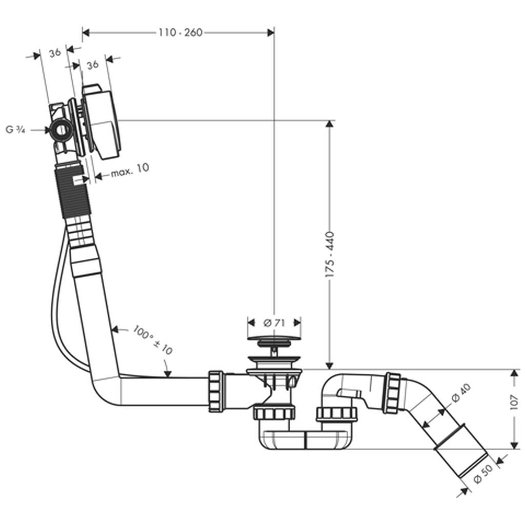 Hansgrohe Exafill S Bath Filler with Waste and Overflow Set, Complete Set 58113000