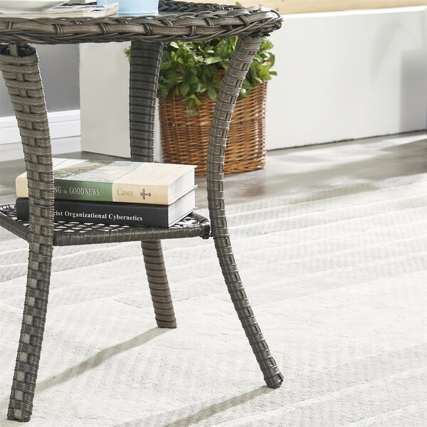 3Piece Rattan Wicker Rocking Swivel Chair Set with Table