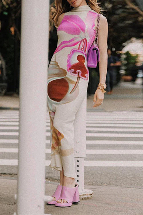 Floral Mock Neck Sleeveless Maxi DressClistos