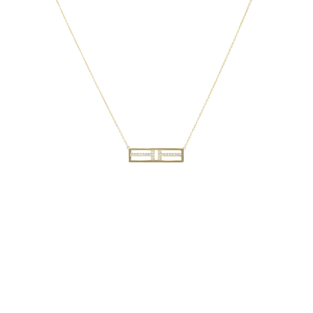 Tiffany & Co. Tiffany T Two Open Vertical Bar Necklace 18K Yellow Gold Diamond