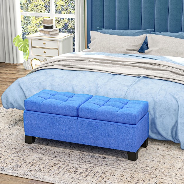 Homcom End Of Bed Bench Upholstered Storage Bench With Steel Frame And Safety Hinges