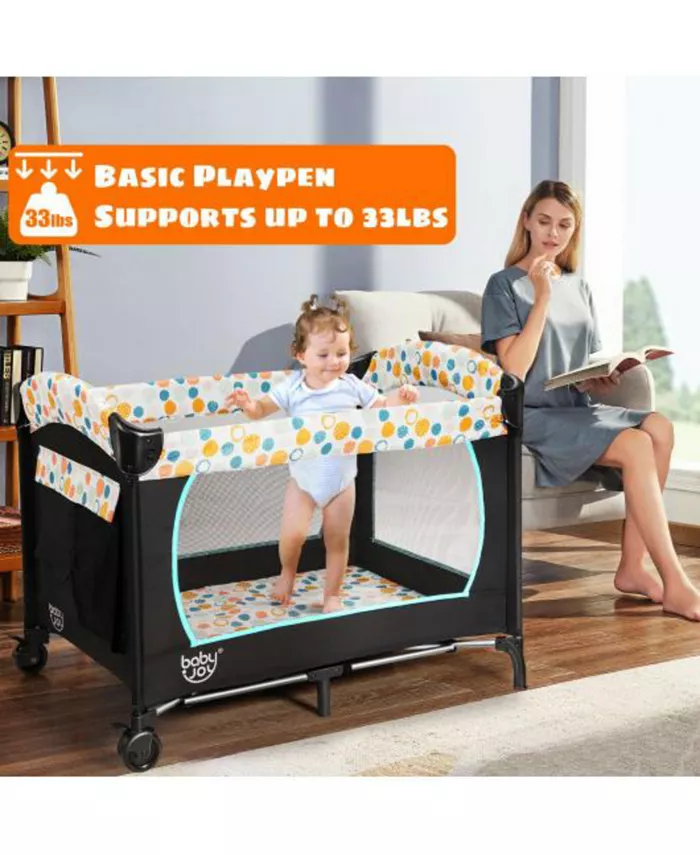 Slickblue 4-in-1 Convertible Portable Baby Playard with Changing Station