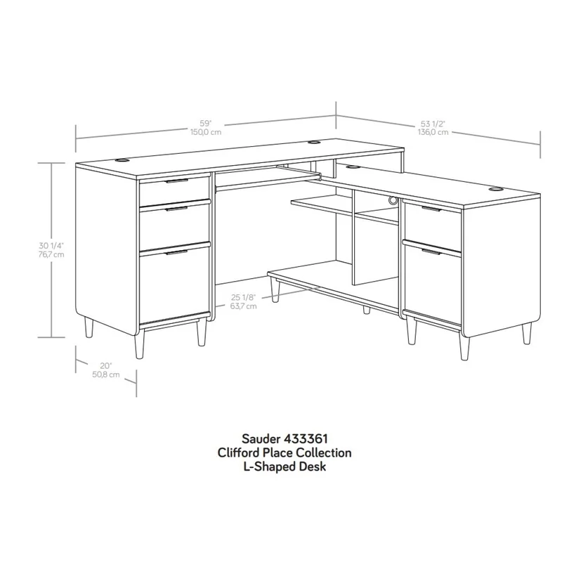 Pemberly Row Contemporary Engineered Wood L-Shaped Desk in Natural Maple