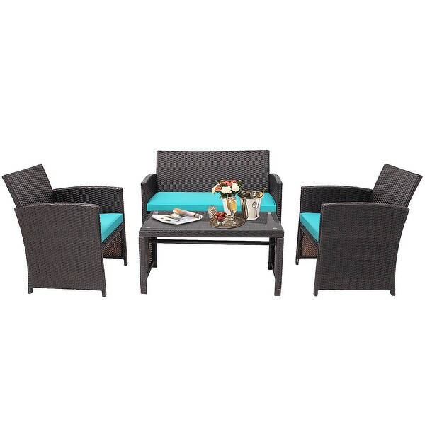 Costway 8PCS Patio Rattan Furniture Set Cushioned Chair Sofa Coffee