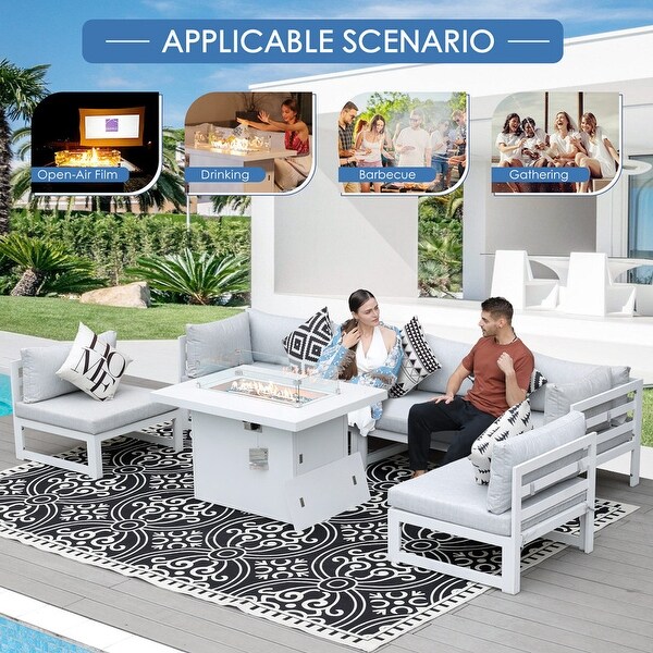 Nicesoul White Aluminum Modern Patio Furniture Sectional Sofa Set with Cushion