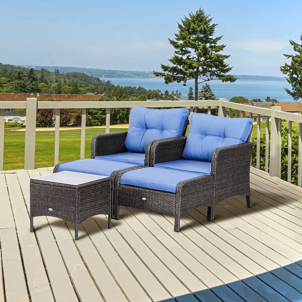 Outsunny 5piece Wicker Patio Chairs,Ottomans,and Coffee Table Set