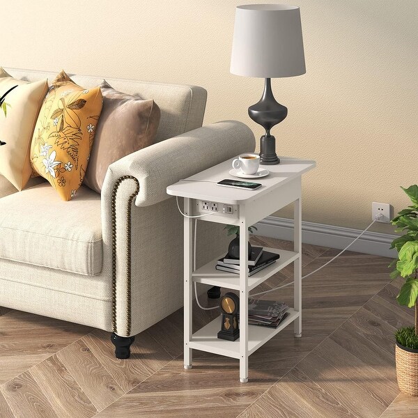 Set of 2 Flip Top Narrow Side Table,Nightstands,End Tables White