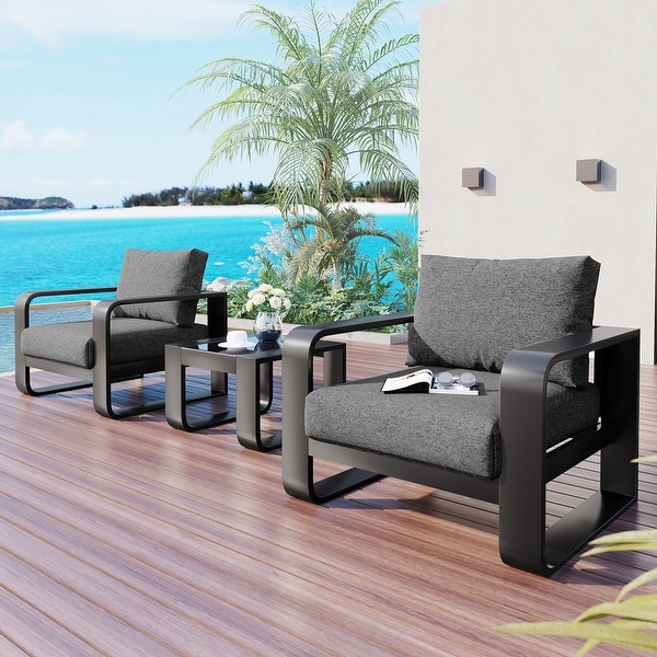 3piece Aluminum Frame Outdoor Garden Terrace Furniture with Cushions and Coffee Table