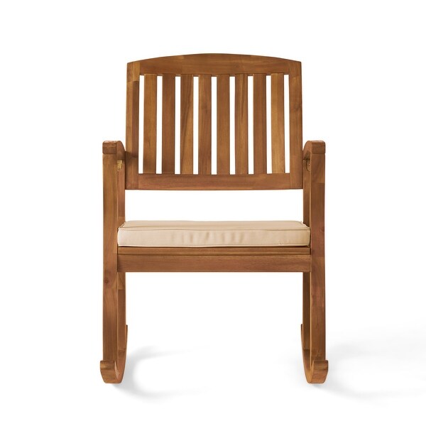 Selma Teak Finish Acacia Rocking Chair with Cushion by Christopher Knight Home