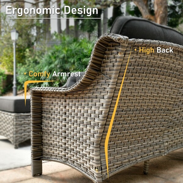 HOOOWOOO 5piece Patio Wicker Furniture Conversation Set with Swivel Chair and Coffee Table