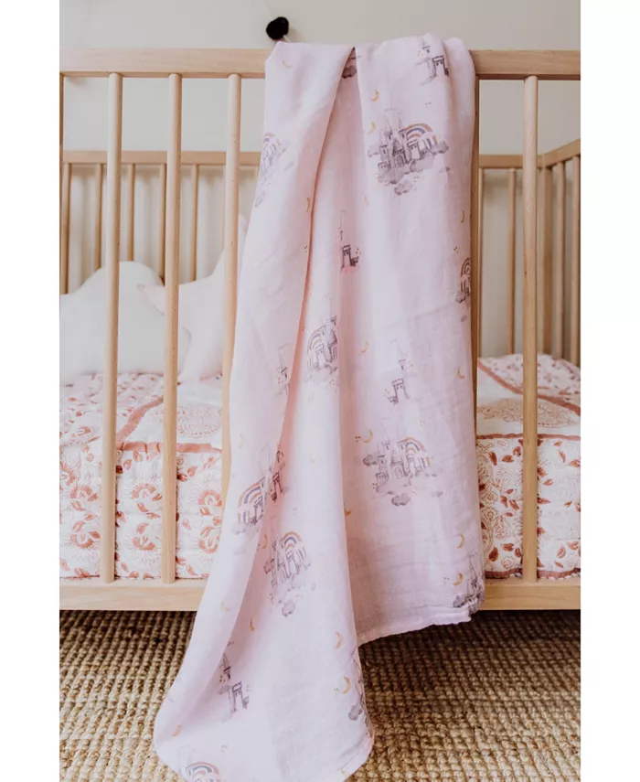 Malabar Baby GOTS Certified Organic Cotton Muslin Swaddle, Pink Castle