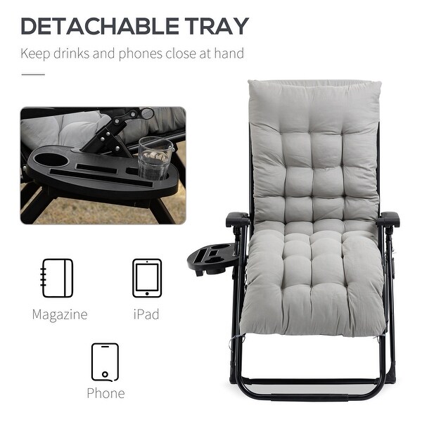 Outsunny Padded Zero Gravity Chairs,Folding Recliner Chair,Patio Lounger with Cup Holder,Adjustable Backrest