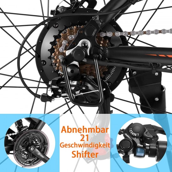 350/500W Electric Mountain Bike 26″ E-Bike 36/48V 8/12.5Ah Removable Battery E-Bike 32MPH 21 Speed Gears Adult E-Bike Commuter Bike