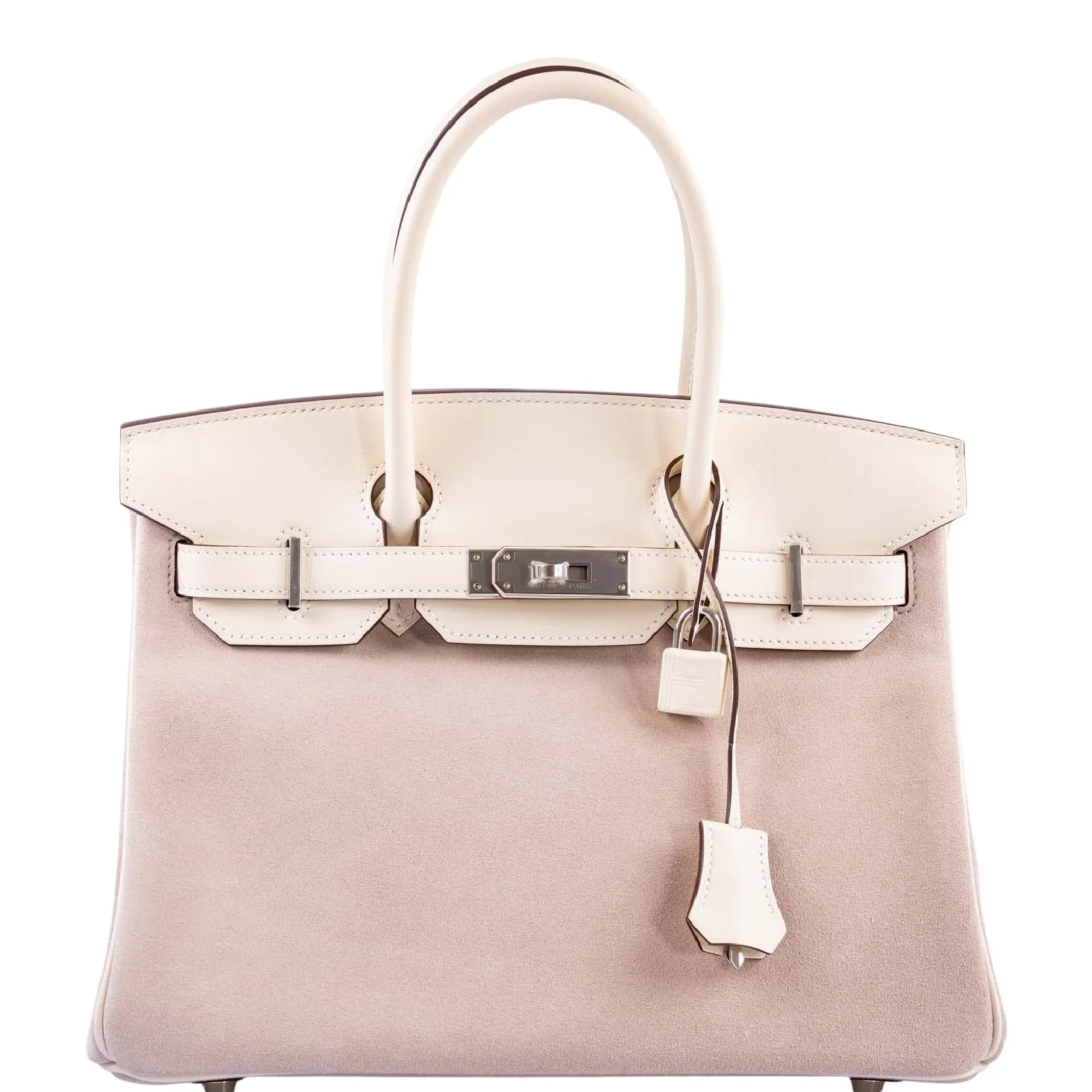 Hermès Birkin 30 Grizzly Glycine Veau Doblis Suede and Nata Swift Permabrass Hardware