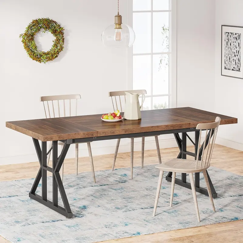 Rustic Rectangular Farmhouse Dining Table for 6 – 70.8-Inch Solid Wood Top