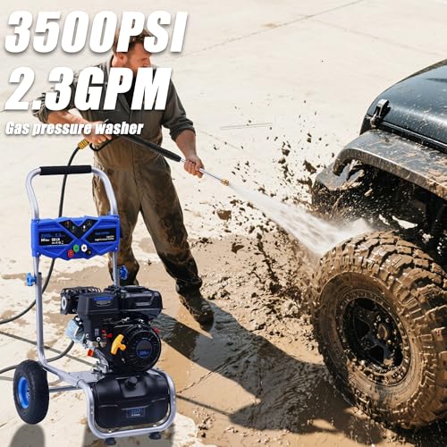 3500PSI Gas Pressure Washer, 2.3GPM Gas Powered High Pressure Washer with 209CC Engine, 4 Adjustable Nozzles, 25 ft High Pressure Hose for Cleaning Walls, Terraces, Vehicles, Gardens (Orange)