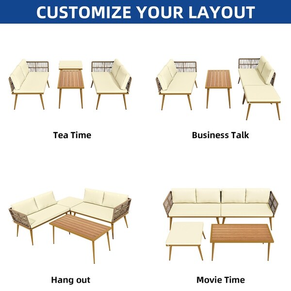 Moasis 4 Pieces Patio Conversation Set Sectional LShaped Sofa with Cushions and Side Table