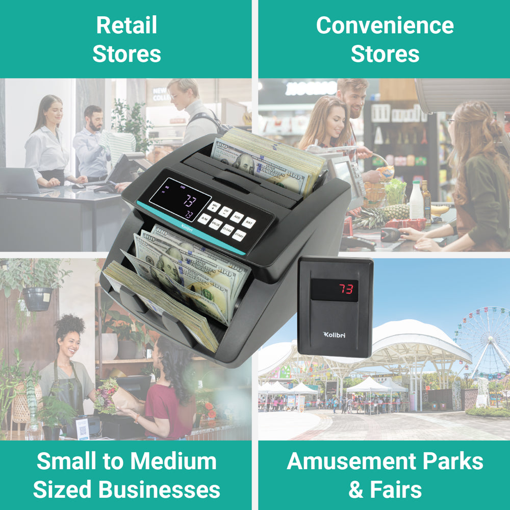 Kolibri Bill Counter: 1,500 bills per min, advanced counterfeit detection, set up in minutes