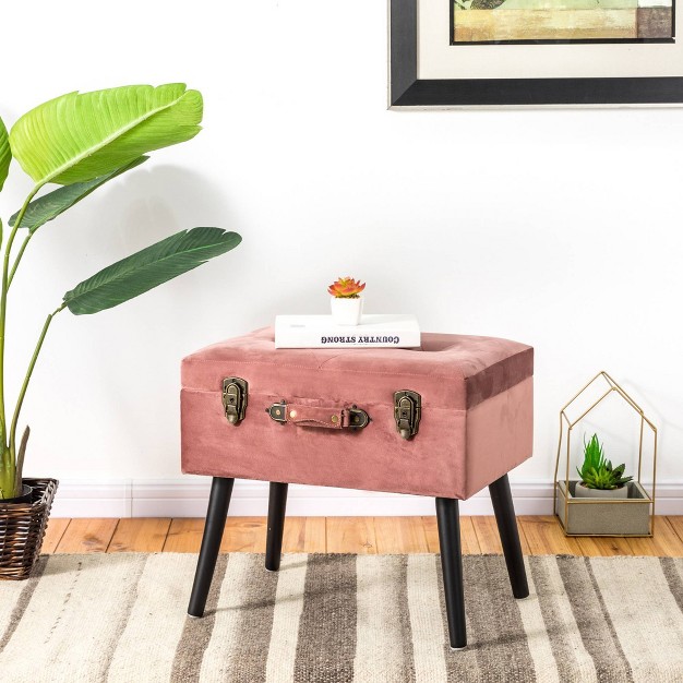 Velvet Upholstered Storage Stool Pink Glitzhome