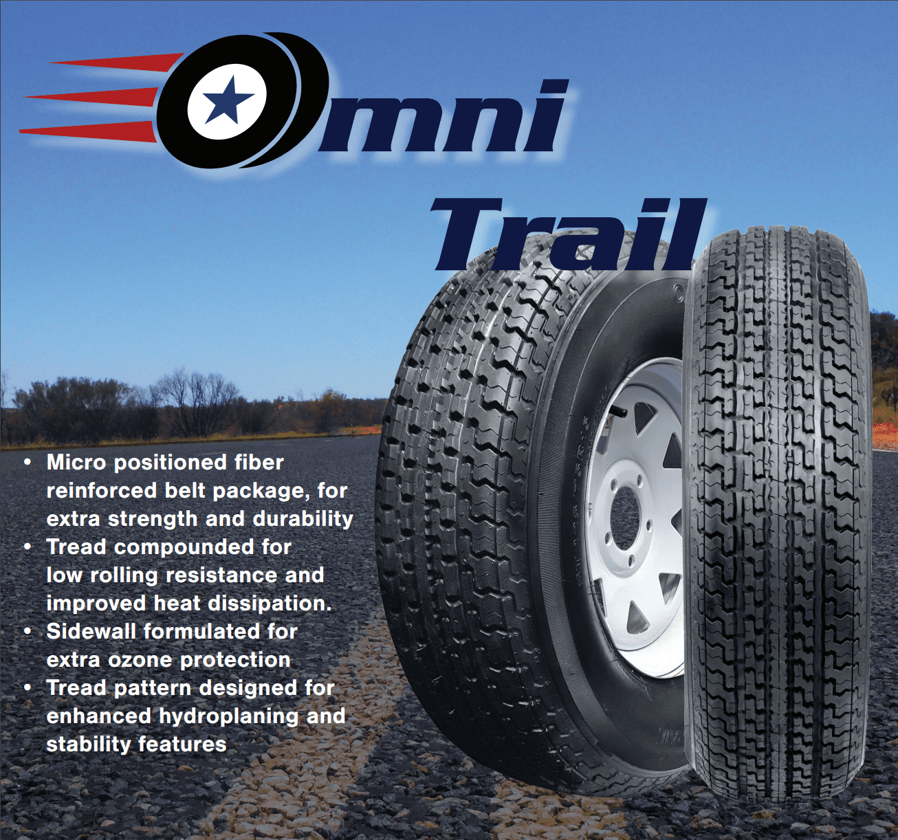 Omni Trail Radial Trailer Tire - ST205/75R14 105L LRD 8PLY Rated