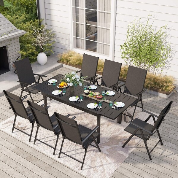 7/9Piece Patio Dining Set,1X Expandable Table,6/8 Folding Textilene Chairs