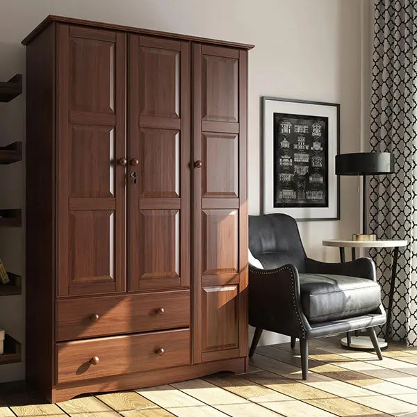 Solid Wood Grand Armoire in Mocha Finish – Full-Size Wardrobe